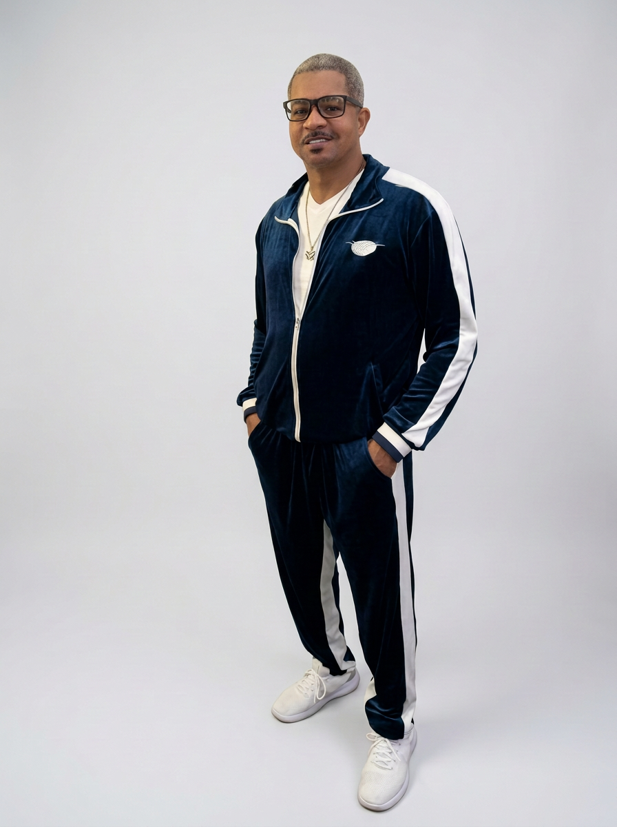 Navy Velour Track Suit
